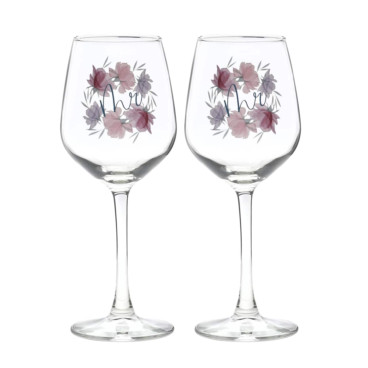 12oz. Mr. &#x26; Mr. Floral Wine Glass Set